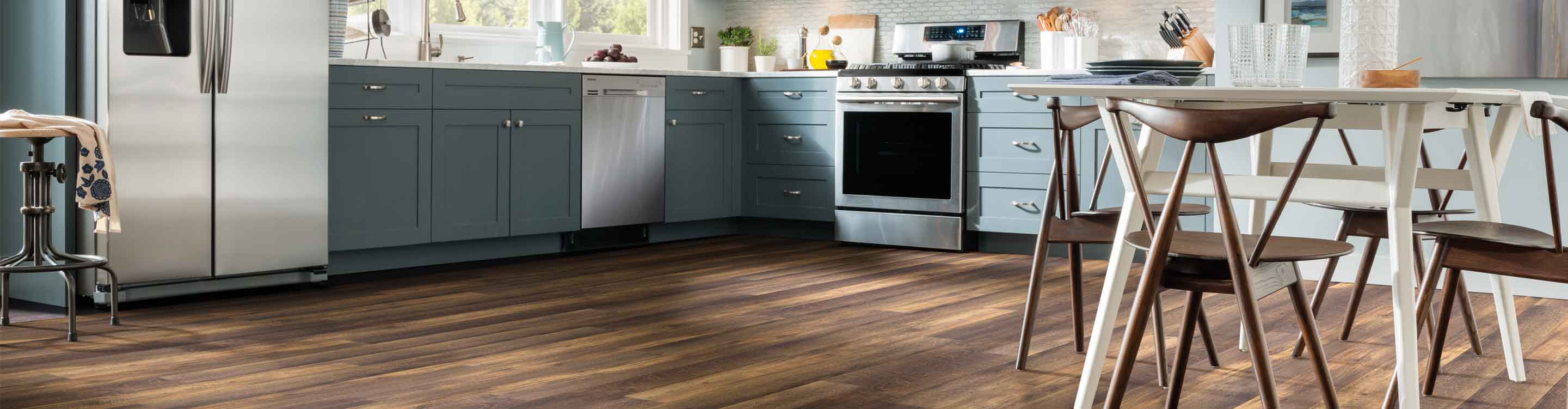 wood look vinyl flooring in kitchen